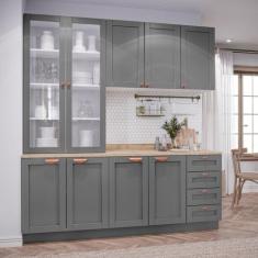 Cozinha Modulada Compacta 4 Peças com Armário Aéreo 2 Portas Vidro Ari