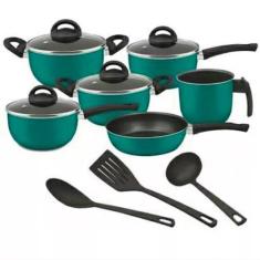 Conjunto de Panelas Verde 09 Peças com Teflon - Marpal