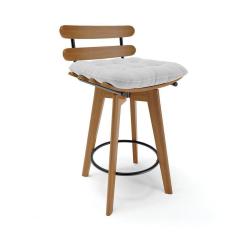 Banqueta Giratória Costela Linho Base Madeira Cinza