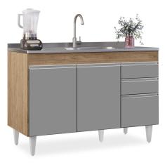 Balcão Gabinete Para Pia 120cm Sem Tampo 3 Portas 2 Gavetas Michigan Castanho/cinza - Lumil