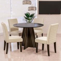 Mesa de Jantar Redonda Dobuê Turim com 4 Cadeiras com Revestimento em Suede