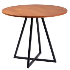 Mesa De Jantar Redonda Seattle Industrial Daf Móveis 90 Cm Madeira Maciça Mel Base Aço Carbono Preto