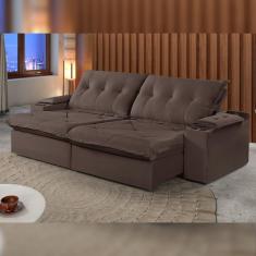 Sofá Retrátil e Reclinável 290cm M163 com Porta Copos Yescasa Veludo/Marrom Escuro