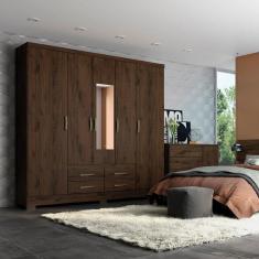 Guarda Roupa Roupeiro 5 Portas 4 Gavetas com Espelho Alba