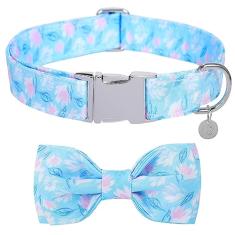 Coleira de cachorro com laço, coleiras de dente-de-leão com laço destacável e fivela de metal, coleira ajustável para presente para cães pequenos, médios e grandes e meninas meninos