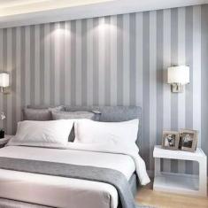 Papel de Parede Adesivo Lavável Autocolante - Listras Cinza e Branco Verticais - Decoração Moderna para Quarto e Sala