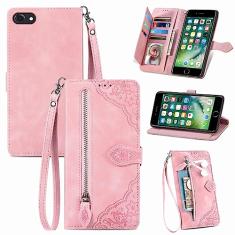 Furiet Compatível com iPhone 6/6s/7/8/SE 2020 2022 capa carteira alça de pulso couro flip suporte para cartão capa de telefone para i Six Seven 6a i6 i7 i8 7s 8s SE2020 SE2 2 SE2022 SE3 3 feminino