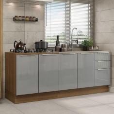 Kit Com 2 Balcões De Cozinha 4 Portas 3 Gavetas Rustic/Cinza