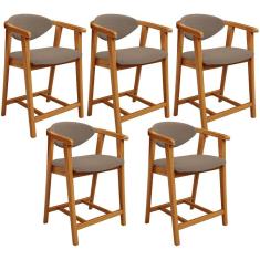 Kit 05 Banquetas Baixa Cozinha Sala de Jantar Bancada Cecília L02 Bouclê Bege - Lyam Decor