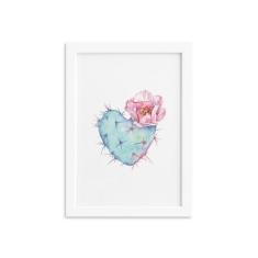 Quadro Cacto e Coração Moldura Branca 22x32cm - Quartinhos