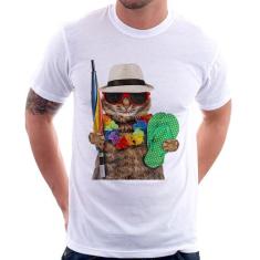 Camiseta Gato nas Férias - Foca na Moda, Branco, G