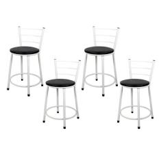 Jogo 4 Banqueta Baixa Para Cozinha Branca Assento Preto - Lamar Design