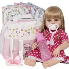 Boneca Bebê Reborn Laura 46cm Toda de Vinil + Enxoval Bolsa - Cegonha 