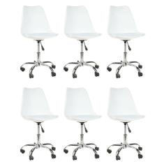 Kit 6 Cadeiras Escritório Tulipa Saarinen Giratória Branca