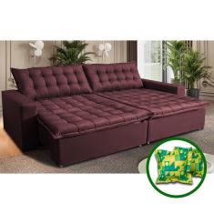 Sofá Sem Caixa Retrátil Reclinável 2,35m Cama Inbox França Velusoft Vinho