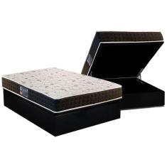 Cama Box Baú Casal: Colchão Ortopédico Anjos D28 / Ag65 Pantanal + Base Crc Suede Black(138X188)