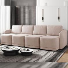 Sofá Cama Modulado Retrátil E Reclinável Decorativo Varsóvia 356cm Veludo Rosê G33 - Gran Belo