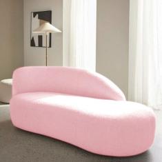Divã Recamier Curvo Luna 160cm Lado Direito Suede Rosa Bebe - Amarena 
