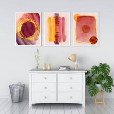 Kit 3 Quadros Abstratos Bordô 45X34Cm