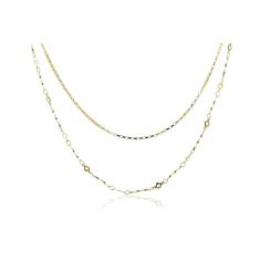 Colar Duplo Corrente Lisa Corrente Trabalhada Folheado Ouro