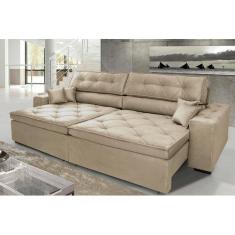 Sofá Austin 2,62m Retrátil, Reclinável com Molas no Assento e Almofadas, Tecido Suede 