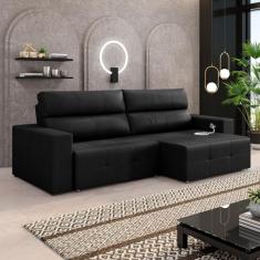 Sofá Retrátil 3 Lugares 224cm 2 Módulos Nero com USB Couro Preto G52 - Gran Belo