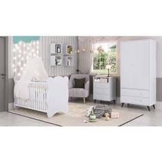 Quarto de Bebe Completo 3 Peças 1 Cômoda 1 Roupeiro 1 Berço Pipoca Móveis Percasa Branco