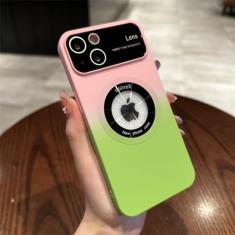 Capa de cor gradiente de janela grande para iPhone 14 Pro Max 13 12 11 Plus Capa protetora magnética de câmera de carregamento sem fio, rosa verde, para iPhone 11ProMax