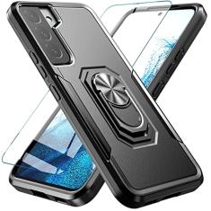 SUEJIA Capa para Galaxy S22 Plus 5G com protetor de tela de vidro temperado, híbrida, fina, durável, à prova de choque, anel magnético com suporte para carro para Samsung Galaxy S22 Plus 5G de 6,6