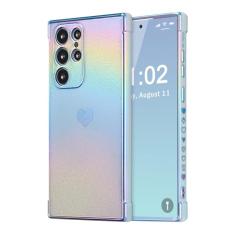 ZTOFERA Capa para Samsung Galaxy S22 Ultra de 6,8 polegadas, linda capa colorida com borda de revestimento iridescente com padrão de corações de amor, proteção de lente de câmera à prova de choque