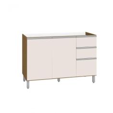 Balcão Gabinete De Pia Cuba 1,20 3 Portas 2 Gavetas Carvalho/Off White - Poliman