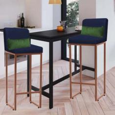 Kit 02 Banqueta Alta com Encosto Lucca Industrial Cozinha Balcão Ferro