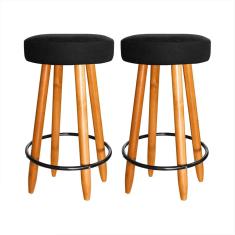 Kit 2 Banqueta Altas 60cm Madeira Aço Cozinha Bar Mesa Preto