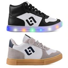 Kit Tênis Infantil De Led Casual Escolar Meninos Basico Street Jogger-Masculino