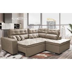 Sofá de Canto 2,60x2,36m Retrátil e Reclinável com Molas Cama Inbox Platinum Direito Suede Bege