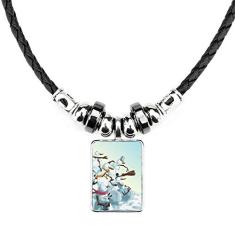 DIYthinker Colar de Natal com boneco de neve e pingente de corda de couro