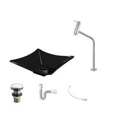 Kit Cuba L34 C/Torneira Link 1062 Metal + Válvula Click 1 1/2'' (4,0cm) + Sifão Pvc + Flexível Preto