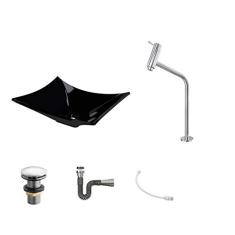 Kit Cuba L38 C/Torneira Link 1062 Metal + Válvula Click 1''G + Sifão Cromado + Flexível Preto