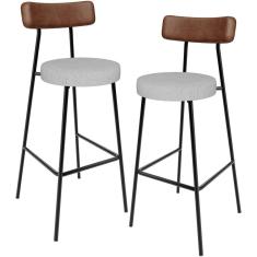 Kit 02 Banquetas Alta Bar Cozinha Sala Jantar Milão L02 Couríssimo Marrom Linho Cinza - Lyam Decor