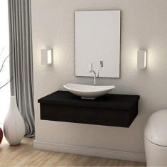 Bancada para Banheiro 80cm com Cuba Canoa L45 e Espelheira 801w Metrópole Compace Preto Onix