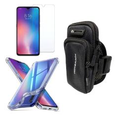 Capinha Anti Impacto e Braçadeira Capa Porta Celular Para Corrida + Película Vidro Compatível Xiaomi Mi9 Lite