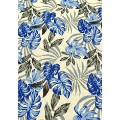 Tecido Jacquard Estampado Floral Azul Fundo Branco - 1,40M De Largura
