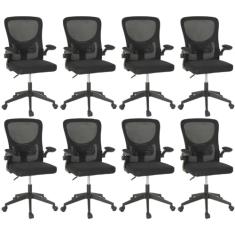 Kit 8 Cadeiras de Escritório Giratória Mônaco com Relax e Regulagem de Altura - All Black
