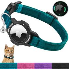 Coleira Luminosa OUCWLTAG GPS para Gatos com Suporte para Apple Air, Coleira Rastreadora com Faixa Elástica de Segurança para Cães e Gatinhos