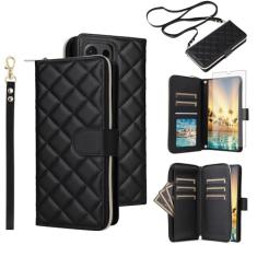 Asuwish Capa de telefone para Samsung Galaxy S24 Ultra 5G Capa carteira com protetor de tela de vidro temperado, alça de suporte para cartão, suporte de couro flip celular com zíper S24Ultra 24S S 24