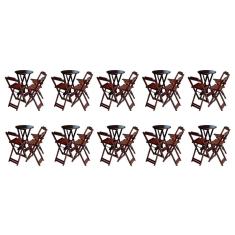 Kit 10 Jogos de Mesa Bistrô de Madeira Dobrável com 3 Banquetas - Imbuia