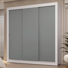 Guarda-Roupa Casal 3 Portas Correr Branco/Cinza