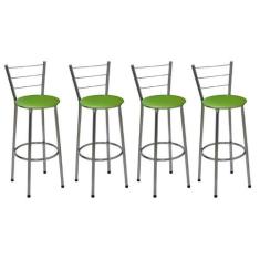 Kit 4 Banquetas Alta Cromada com Assento Verde Fortmix