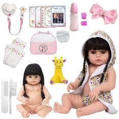 Boneca Reborn Recém Nascida Girafa Roupão Enxoval Completo - Cegonha R