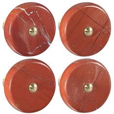 Amogeeli Puxadores de gaveta de armário de latão de pedra redonda com parafuso, puxador decorativo para cômoda pacote com 4